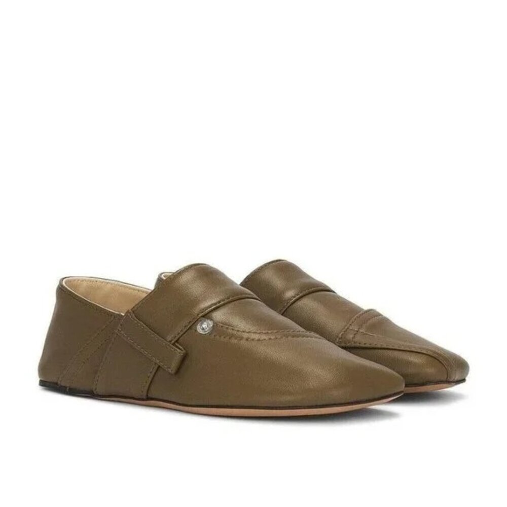 Loewe Toy Pocket Slipper in Olive green leather loafer flat house shoe